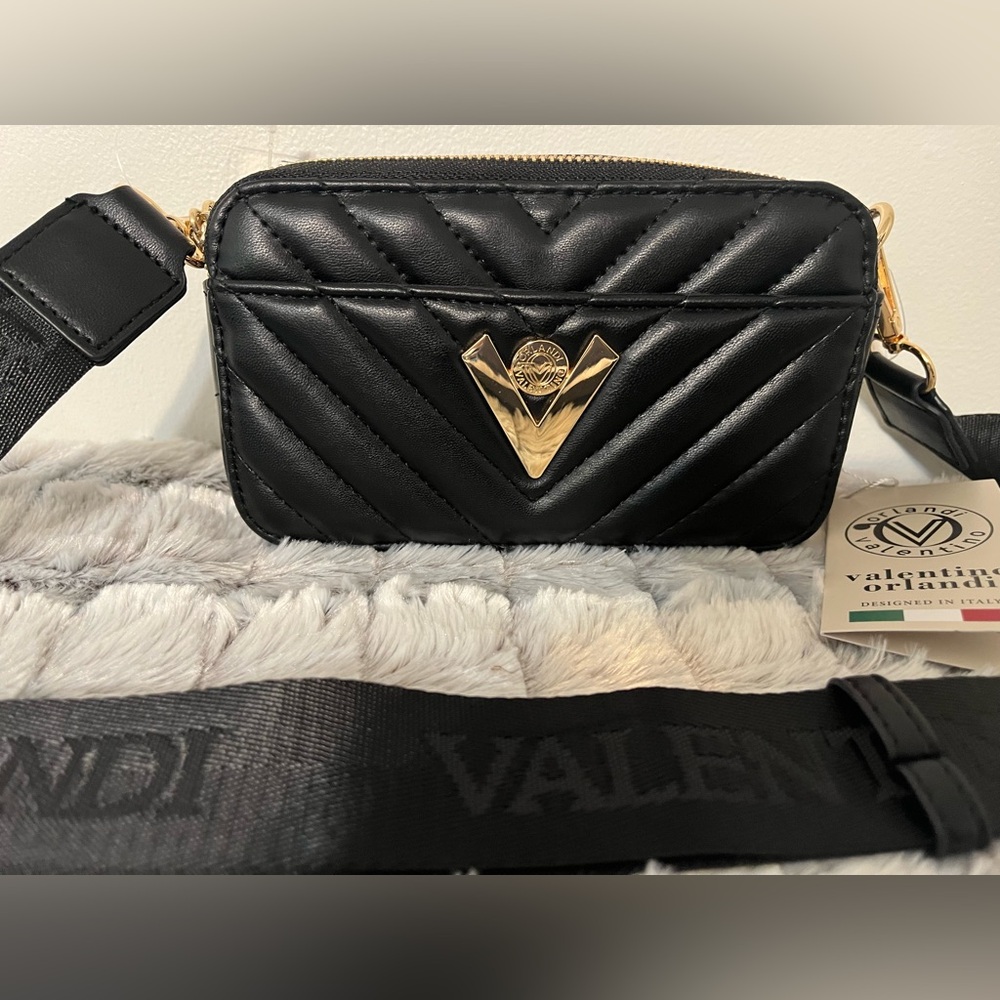 Valentino Orlandi Quilted Black Crossbody  MSRP $260